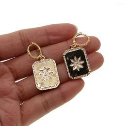 Hoop Earrings Gold Plated White Zircon Rectangle Snowflake Charm Dangle Iced Out Pave Cubic Hip Hop Women Gift Jewellery