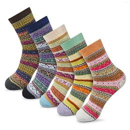 Sports Socks 5 Pairs Women Men Casual Winter Warm Thick Wool Vintage Colourful Knit Soft Ski Fitness Sport Massager