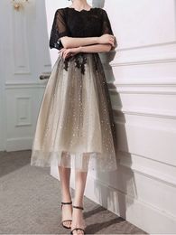 Elegant Mother of the Bride Dresses Tea Length Party Dress Tulle with Floral Applique Beads