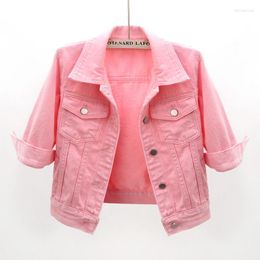 Women's Jackets Trendy 2023 Spring Summer Korean Slim Candy Colors Denim Jacket Women's Short Three-Quarter Sleeve Coat Small Shawl Top