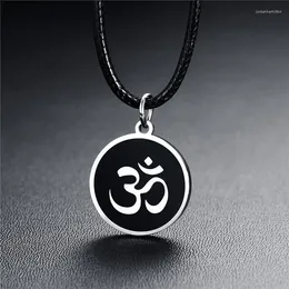 Pendant Necklaces KOtik Silver Colour Stainless Steel Hindu Buddhist AUM OM Necklace Male Fashion Leather Chain Jewellery For Man