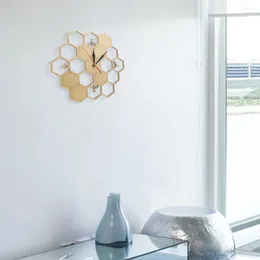 Clocks Accessories Cut Wood Clock Honey Bee On Comb Hexagon Nature Watch Wall Geometric Kitchen Art Decor