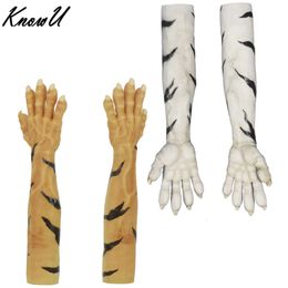 Catsuit Costumes Silicone Tiger Gloves Permanent Pattern Cosplay Animal Suit Crossdress A Pair Party Tools Halloween