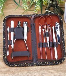 Whole Stone Pattern Case10 in 1 pcs Nail Clipper Kit Nail Care Set Pedicure Scissor Tweezer Knife Ear pick Utility Manicure 1727790