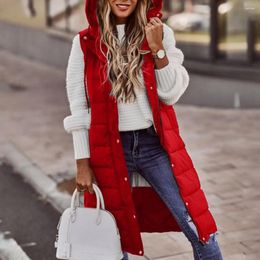 Women's Vests Women Vest Coat Hooded Sleeveless Winter With Drawstring Zipper Hem Pockets Mid Length Slim Fit Solid For Cold