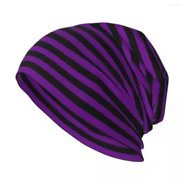 Berets Thin Violet And Black Stripes Horizontal Stripe | Knit Hat Hiking Dad Sun Women Men's