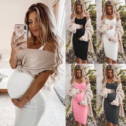 Maternity Dresses Sexy Womens Casual Sleeveless Solid Colour Crew Neck Tanks Pregnancy Summer Bodycon 230419