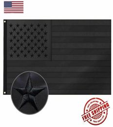 3x5FT Embroidered All Black American Flag US Black Flag Tactical Decor Blackout new5808602