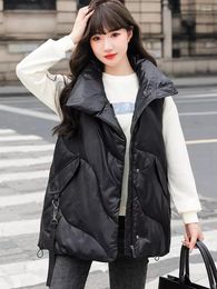 Women's Vests In Down Collar Autumn Winter Vest Solid Zipper Pockets Ladies Loose Sleeveless Jacket Thick Waistcoat Fem