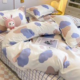 Bedding Sets Korean Style Cartoon Cloud Set Pink Floral Princess Bed Sheet Pillowcase Girls Summer Autumn Soft Duvet Cover