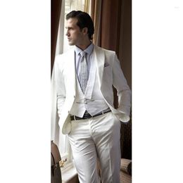 Men's Suits Ivory Beach Wedding For Men Slim Fit Costume Homme Groom Tuxedo 3 Piece Blazer Vest Pants Tailor Suit Ternos Masculino