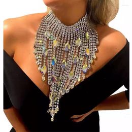 Chains Luxury AB Colour Large Crystal Pendant Necklace Ladies Exaggerated Fashion Super Flash Rhinestone Long Tassel Jewellery