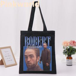 Shopping Bags Robert Pattinson Standing Meme Print Cool Shopper Bag Black White Women Fashion shopper shoulder bags Tote bag Drop Ship 230404