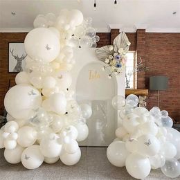 Other Event Party Supplies 94pcs Pure White Matte Ballon Arch Garland Kit with Transparent Latex Balloons for Wedding Kids Birthday Baby Shower Decorations 230404