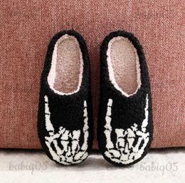 Skull Finger Pumpkin Halloween Embroidered Womens Flip Flops Home Floor Slippers Gifts T231104