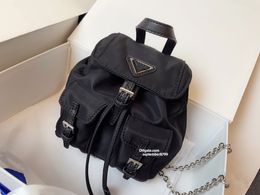 Designer Backpacks 5A Quality Womens Fashion Nylon Backpack P Bag Drawstring Handbag Capacity Travel Makeup Bag Cosmetic Chain Bags Lady Wallet Purse 17cm With Box