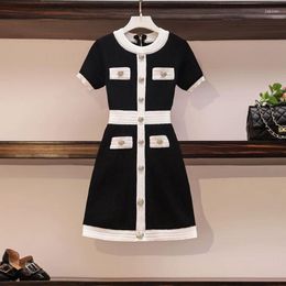 Casual Dresses Sweater Dress Women Sexy Elegant Vestidos Black Short Sleeve Korean Style Knitting 2023 Autumn Woman Clothes