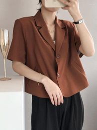 Women's Suits Summer 2023 Blazer Women Solid Color Short Sleeve Thin Coats Korean Fashion Clothing Elegant Jacket Office Tops