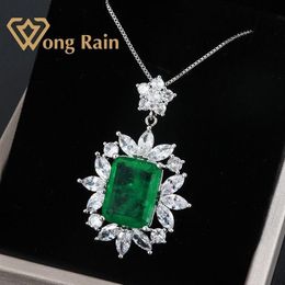 Wong Rain Vintage 100% 925 Sterling Silver Created Moissanite Emerald Gemstone Wedding Pendent Necklace Fine Jewellery Whole LJ2328Q