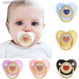 Pacifiers# Luxury Baby Pacifier shiny zircon Heart Newborn Dummy with Lid Silicone Infant Teether New Born Shower Gift Toddler SootherL231104