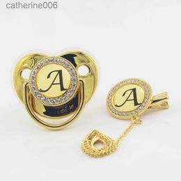 Pacifiers# Baby Pacifier Clips Chain 26 Name Initial Letters BPA Free Silicone Infant Nipple Baby Shower Gifts Gold Bling Newborn DummyL231104