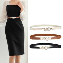 Belts 2023 Women's Pearl Buckle Thin Belt Creative Leather Waistband Ladies Elastic Dress Decoration Z0404