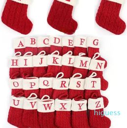 Christmas Knitted Stocking Socks Red Snowflake Alphabet Letters Xmas Tree Pendant Christmas Ornaments Decorations For Family Holiday Party Gift