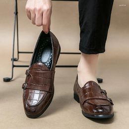 Dress Shoes Double Buckle Loafers Casual Men's Large Size Business Senior Leather