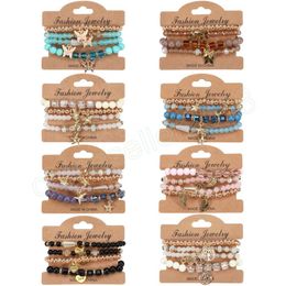 Bohemian Crystal Beads Bracelets For Women Ethnic Fashion Starfish Butterfly Charm Elastic Rope Bracelet Bangles