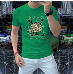 2023 new summer Men's t-shirts Short sleeved Handsome personality pattern Hot drill printed round neck fashionable black bottoms shirt cotton men's pullover tees top