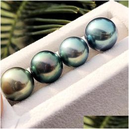 Pearl Wholesale 9-10Mm Aaa Round Akoya Natural Seawater Tahiti Pearl Black Colour For Diy Bracelet Necklace Ring Holiday Gift Drop Deli Dhuv3