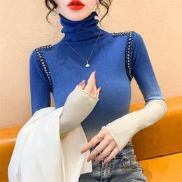 Women's Sweaters Gradient Diamond Basic Turtleneck For Women Long Sleeve Skinny Ladies Knitted Jumpers Autumn Winter Pullovers