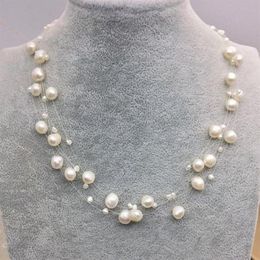 New Arriver Illusion Pearl Necklace Multiple Strand Bridesmaid Women Jewellery White Colour Freshwater Pearl Choker Necklace274R