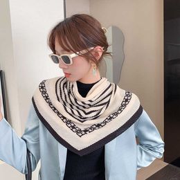 Sarongs New imitation silk scarf women's decorative striped twill large square scarf print striped crimped scarf P230403