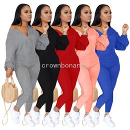 Designer Jumpsuits Women Fall Winter Bodycon Rompers Long Sleeve Solid Jumpsuits One Piece Outfits Skinny Overalls Loose Pants Casual Wholesale Clothes