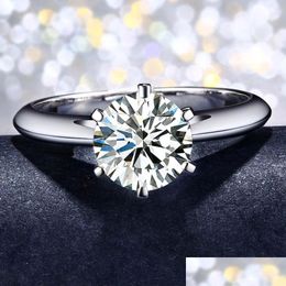 Band Rings Six-Claw Simation Womens Diamond Ring Platinum Plated Wedding 1.5 Karat Zircon Drop Delivery Jewelry Ring Dhu5H