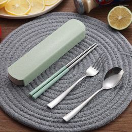 Dinnerware Sets Portable Tableware Set Stainless Steel With Wheat Straw Handle Chopsticks Spoon Fork Travel Dinner A3