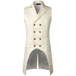 Mens Gothic Steampunk Vest Double Breasted Sleeveless Jacquard Tailcoat Mediaeval Victorian Cosplay Dress Vest Stage Costume XXL228C