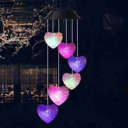 Novelty Lighting Love Heart Color Changing Solar Power Wind Chime Lamps Colorful Windbell Pendant Light Outdoor Hanging Decorative Light P230403