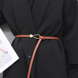 Belts Luxury Brand Thin Golden Buckle Belt Fashion PU Leather Strap All-match Dress Trousers Women Waistband Summer Dress Accessories Z0404