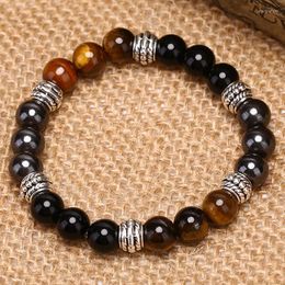 Strand Beaded Strands Unique Natural Tiger Eye Stone Men's Bracelet Men Stainless Steel Hematite & Black Obsidian Magnet Bracelets Male