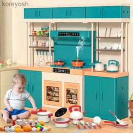 Kitchens Play Food Children Simulation Kitchen Play House Toy Deluxe Cooking Toys With Light Sound Effects Spray Kitchenware Kid Birthday GiftsL231104