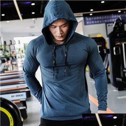 Men'S T-Shirts Mens Fitness Tracksuit Running Sport Hoodie Gym Joggers Hooded Outdoor Workout Athletic Clothing Muscle Training Swea Dhufa
