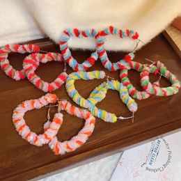 Hoop Earrings FYUAN Sweet Red Blue Yellow Heart For Women Wooly Christmas Jewelry