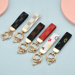 18style High Quality Leather Plaid Keychain Classic Exquisite Designer Car Keyring Zinc Alloy Unisex Lanyard Gift Jewellery Accessories