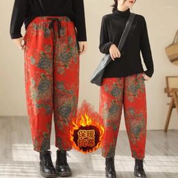 Women's Pants Womens Korean Autumn Winter Floral Retro Loose Warm Oversized Wide Leg Trousers Artistic Clothing Z3536