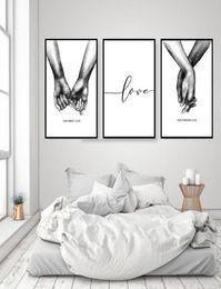 3pcs Nordic Warm Poster Black and White Holding Hands Canvas Prints Lover Quotes Wall Art Pictures for Living Room Abstract Minima2478909