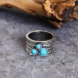 Cluster Rings Antique Pattern Leaf For Women Vintage Inlaid Blue Stone Finger Ring Jewellery Accessories Wholesale