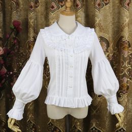 Women's Blouses Shirts Vintage Long Sleeve Peter Pan Collar Lorita Shirt 230404