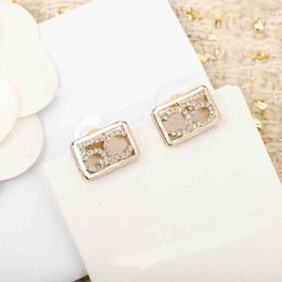 2023 Luxury quality charm rectangle shape with diamond in 18k gold plated have stamp hollow design PS4808A